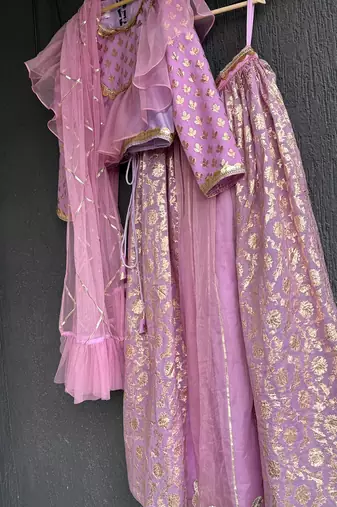 Purple embroidered organza lehenga set