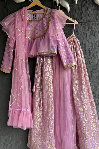 Purple embroidered organza lehenga set