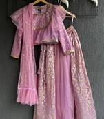 Purple embroidered organza lehenga set