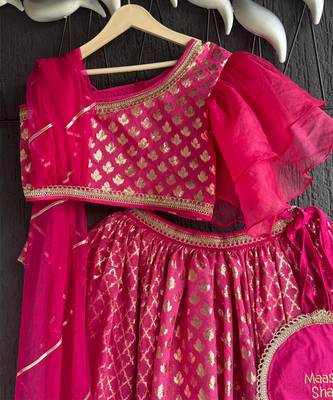 Pink printed organza lehenga set 2