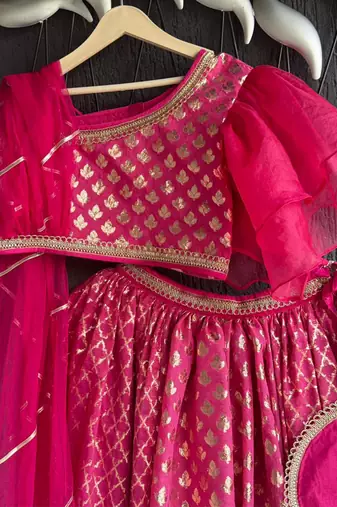 Pink printed organza lehenga set