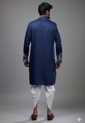 Blue silk kurta patiala for men's 4