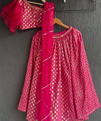 Pink printed organza lehenga set 4