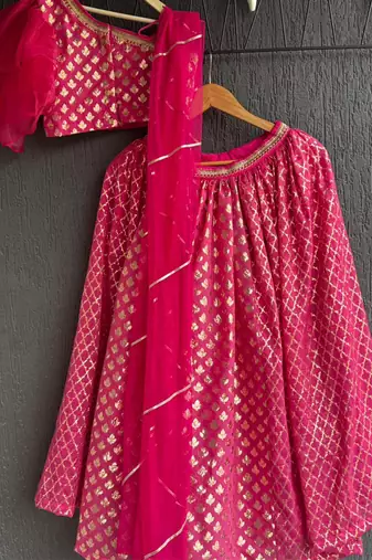 Pink printed organza lehenga set