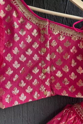 Pink printed organza lehenga set