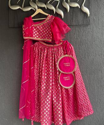 Pink printed organza lehenga set 1