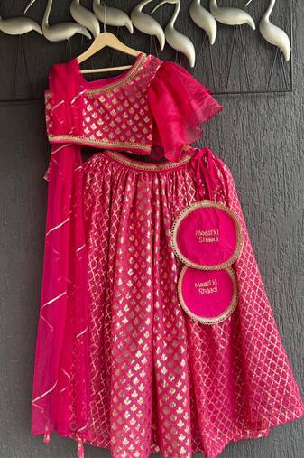 Pink printed organza lehenga set