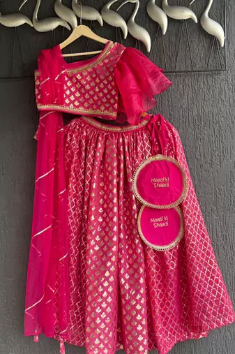 Pink printed organza lehenga set
