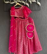 Pink printed organza lehenga set