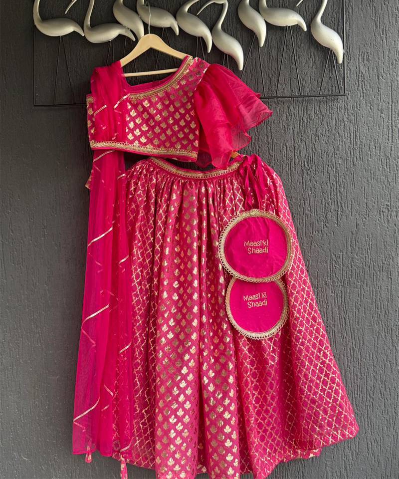 Pink printed organza lehenga set