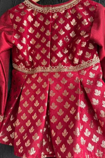 Red printed net lehenga set