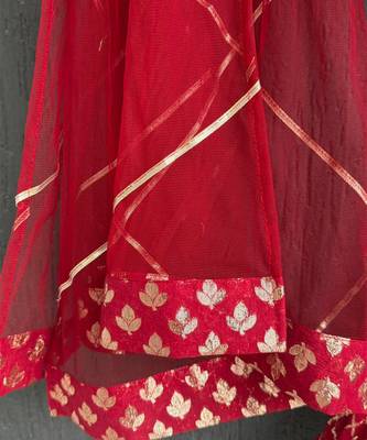 Red printed net lehenga set 4
