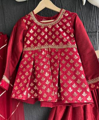 Red printed net lehenga set 1
