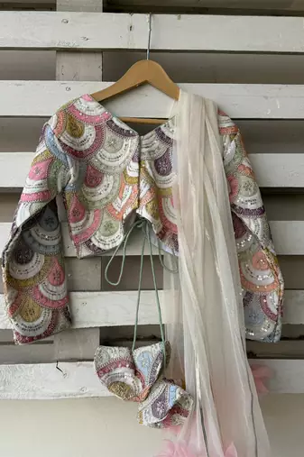 Multicolor embroidered cotton silk lehenga set