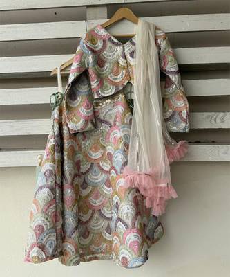 Multicolor embroidered cotton silk lehenga set 5