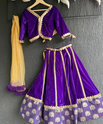 Purple embroidered velvet lehenga set 3