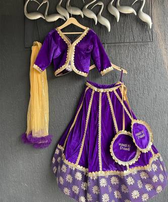 Purple embroidered velvet lehenga set 5