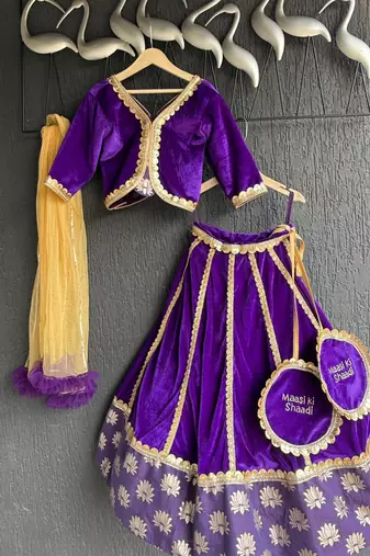 Purple embroidered velvet lehenga set