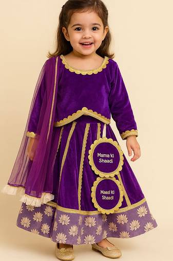 Purple embroidered velvet lehenga set