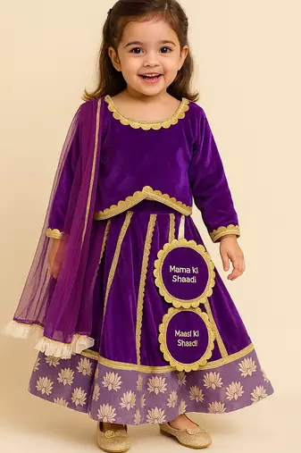 Purple embroidered velvet lehenga set
