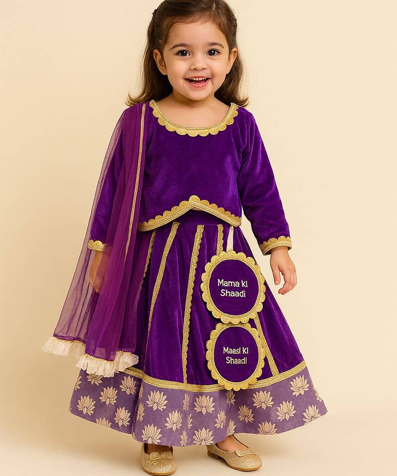 Purple embroidered velvet lehenga set