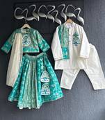 Blue printed cotton silk lehenga set