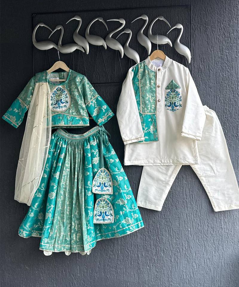 Blue printed cotton silk lehenga set