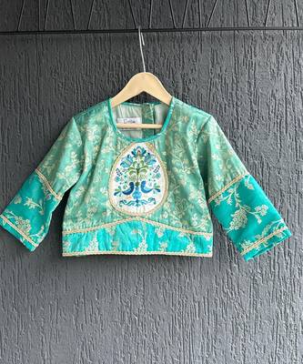 Blue printed cotton silk lehenga set 2
