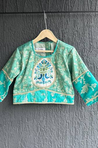 Blue printed cotton silk lehenga set