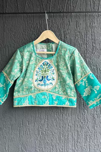 Blue printed cotton silk lehenga set