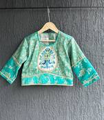Blue printed cotton silk lehenga set