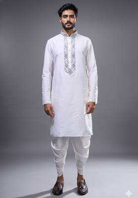 White silk kurta patiala for men's 1
