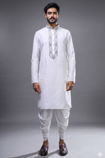 White silk kurta patiala for men's