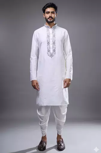 White silk kurta patiala for men's