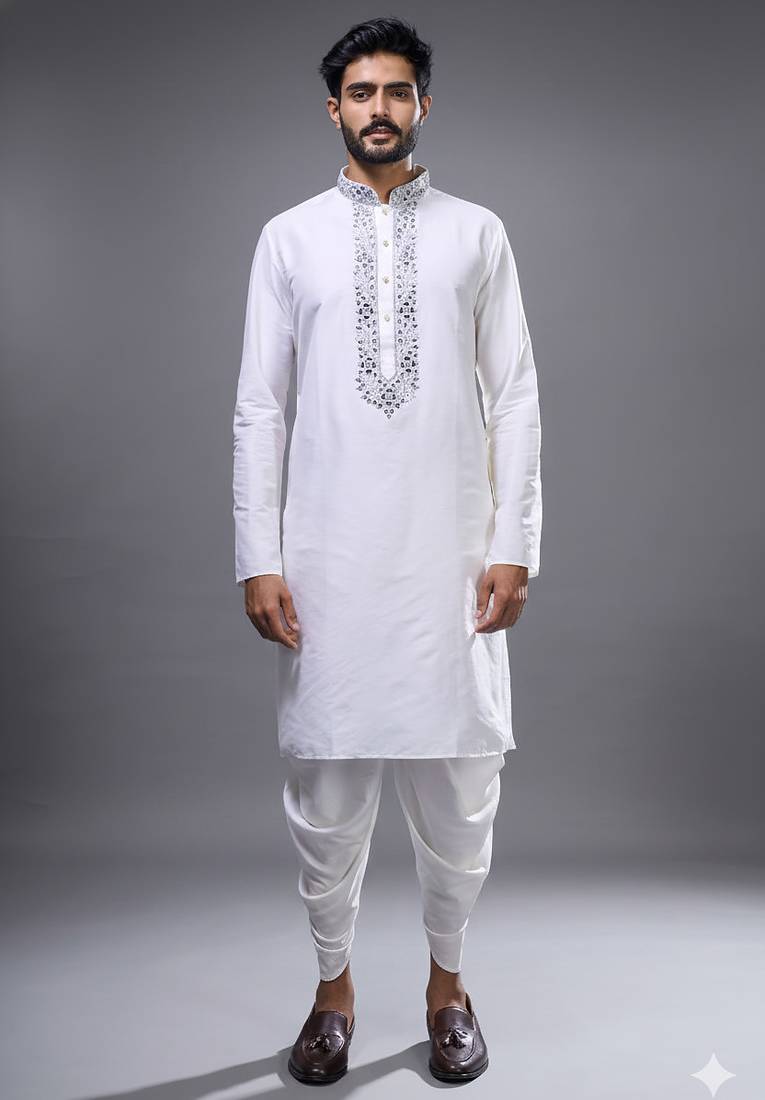 White silk kurta patiala for men's