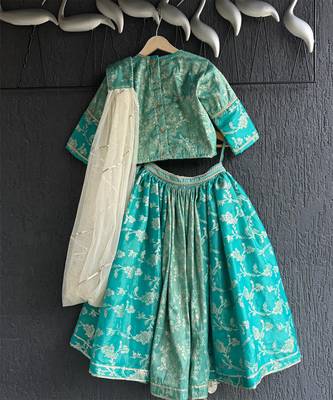 Blue printed cotton silk lehenga set 3
