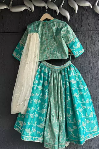 Blue printed cotton silk lehenga set