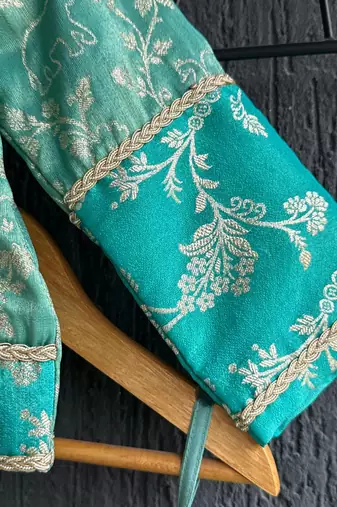 Blue printed cotton silk lehenga set