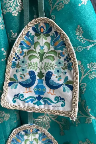 Blue printed cotton silk lehenga set