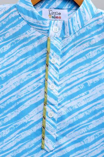 Blue printed cotton kurta pyjama