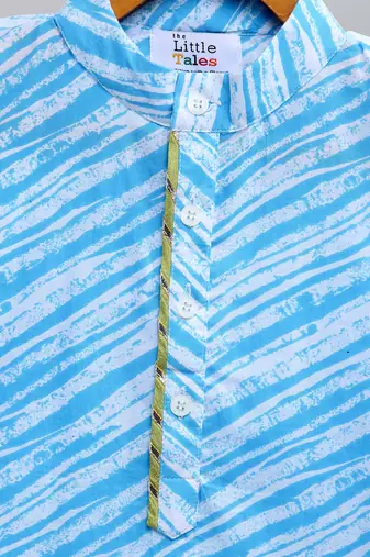 Blue printed cotton kurta pyjama