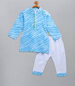 Blue printed cotton kurta pyjama