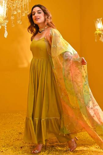 Green viscose rayon kurta-sets