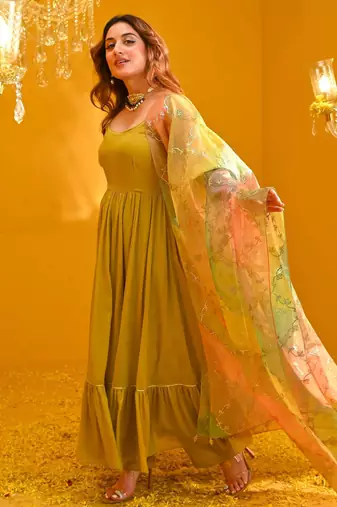 Green viscose rayon kurta-sets