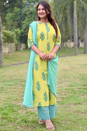 Green viscose rayon kurta-sets