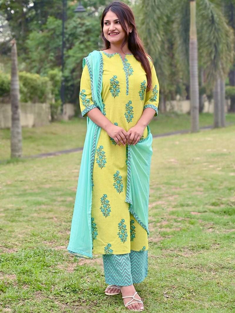 Green viscose rayon kurta-sets