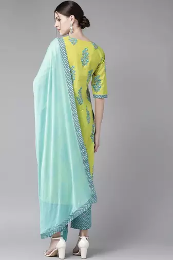 Green viscose rayon kurta-sets