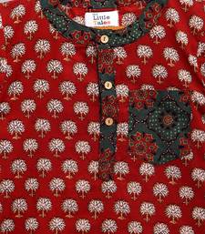 Red printed cotton kurta pyjama
