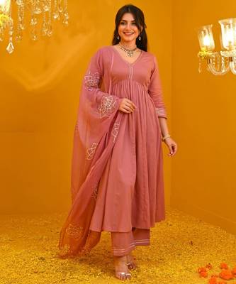 Pink viscose rayon kurta-sets 1