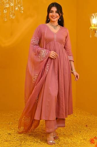 Pink viscose rayon kurta-sets